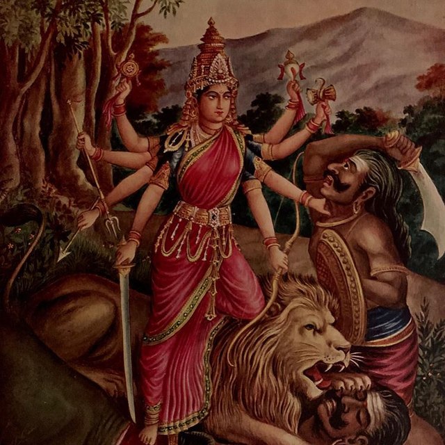 Durga divinità che cavalca un leone