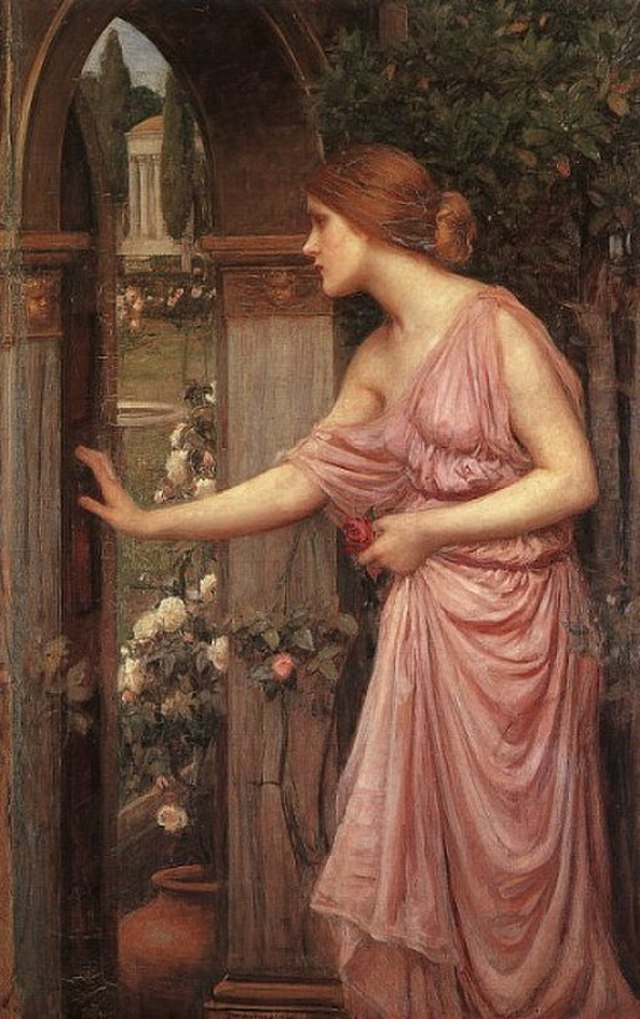 Psiche apre la porta del giardino di Cupido di John William Waterhouse